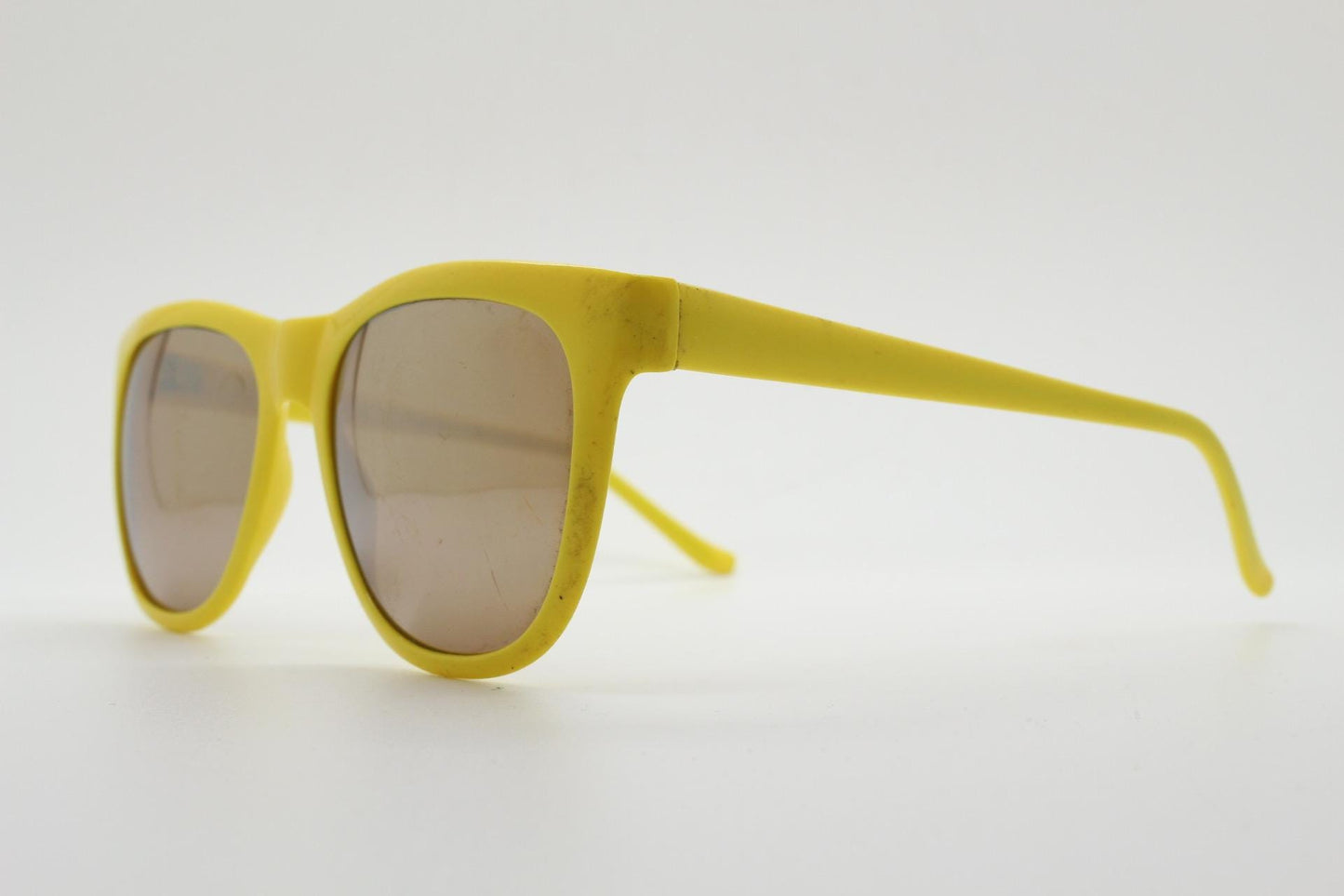 Vintage 80s square sunglasses. All time classic design in canary yellow with silver mirror lenses. Party monster magnet shades. NOS
