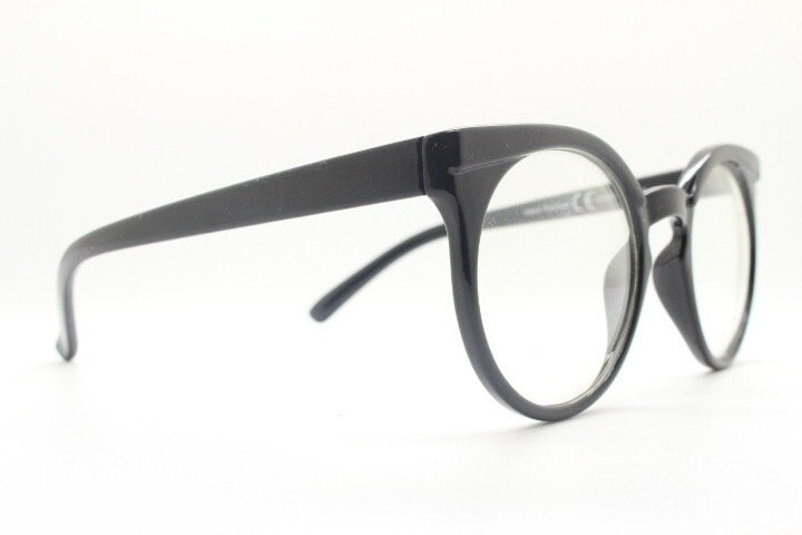 Y2K vintage round cat eye glasses. Black cateye optical frames. Womens prescription eyeglasses. Rockabilly. Clear lens spectacles. RX