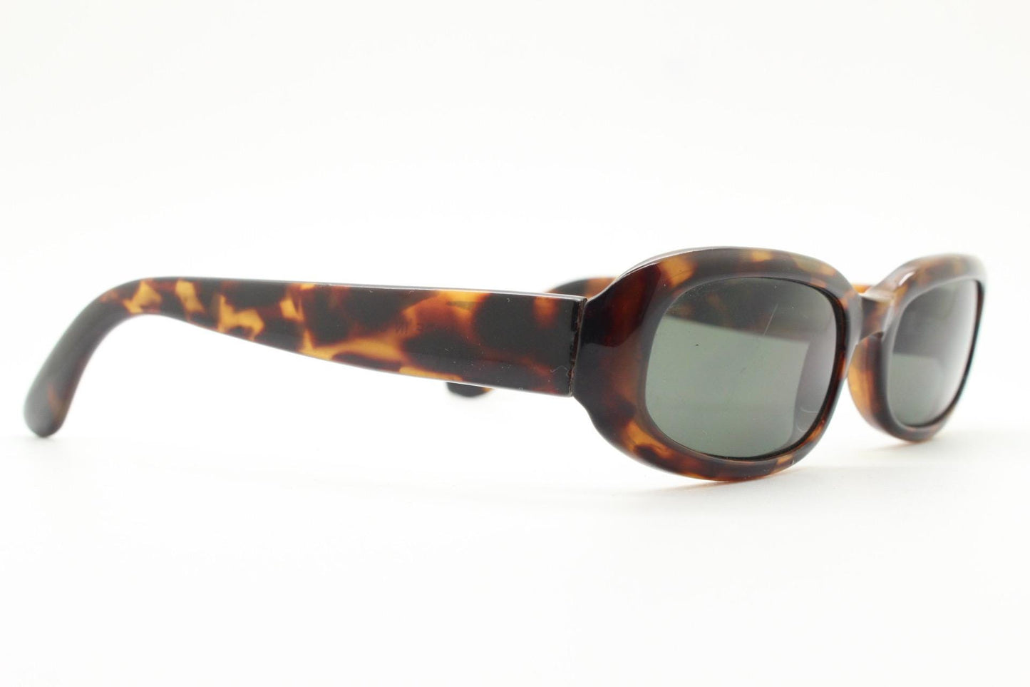 90s vintage chunky rectangular sunglasses. Minimal simple design low profile dark tortoise frame with green lenses. BNWT Unused NOS
