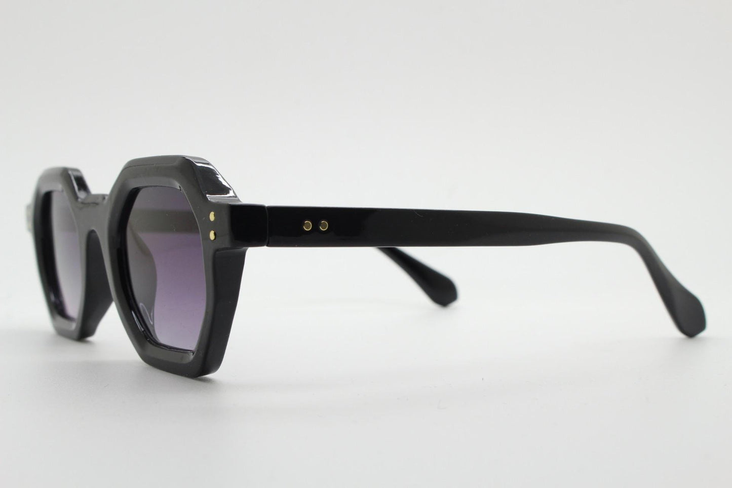 90s vintage hexagon sunglasses. 6 sided black 60s design gloss low profile frame with graduating lenses. BNWT. NOS Octagon