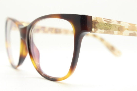 Max & Co cat eye glasses. Tortoise front acetate optical frame with crystal arms and brown camouflage. Womens vintage prescription RX