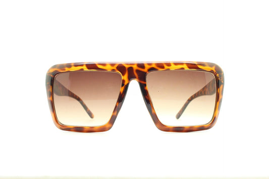 Y2K vintage square flat top sunglasses. 2000's transparent solid tortoise frame with graduating brown lenses. 00's NOS aviators
