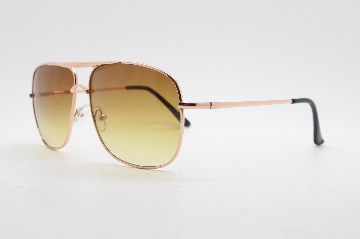 Y2K vintage square aviator sunglasses. Gold gloss metal frame 70s style aviators with sizzling brown graduating lenses. 2000s. Unused NOS