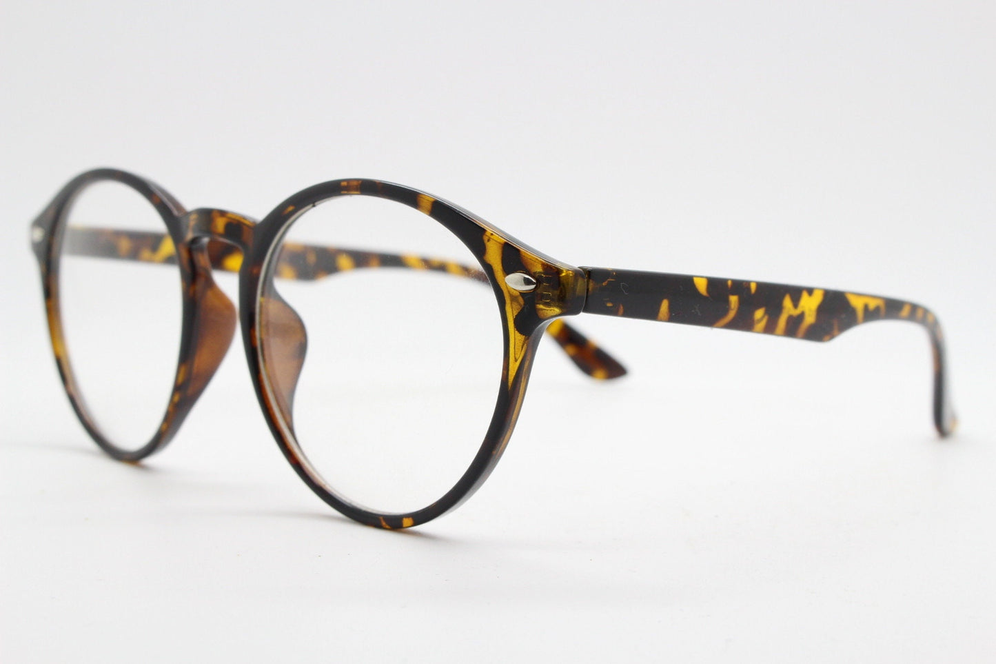 90s vintage round slim frame glasses. Tortoise gloss optical frames with clear lenses. Prescription eyeglasses. RX spectacles