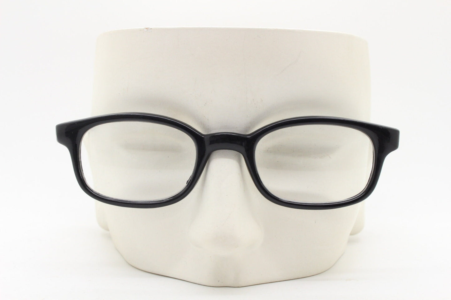 80s vintage low profile wayfarer style glasses. Black acetate optical frames with clear lenses. Prescription eyeglasses. RX Spectacles. NOS