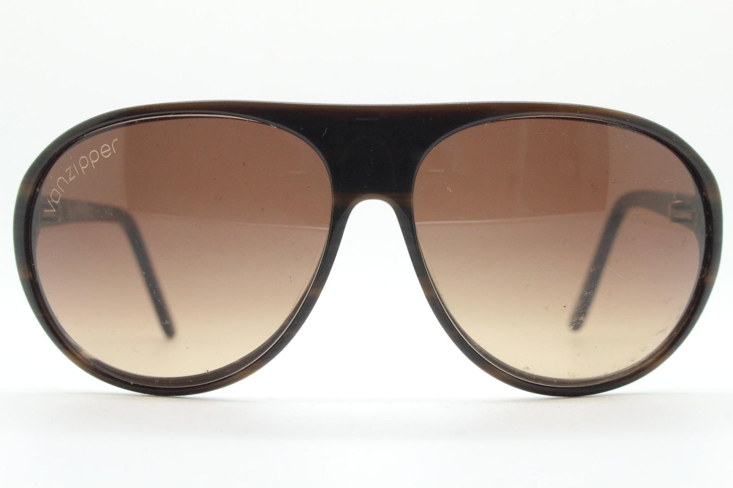 Von Zipper Y2K vintage teardrop aviator sunglasses. Classic 70s design aviators in dark mottled brown acetate with graduating lenses