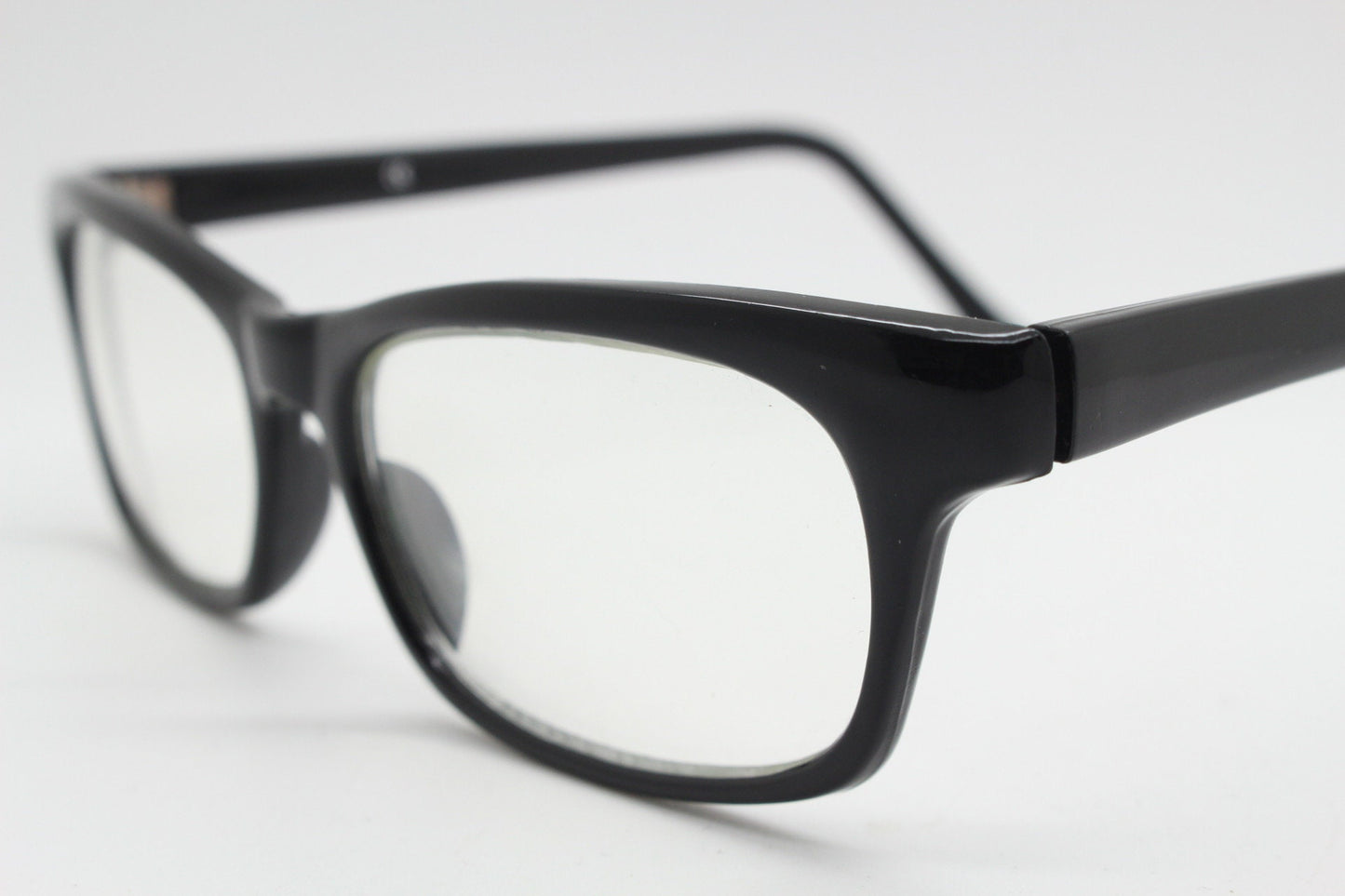 90s vintage black low profile glasses. 60s design rectangular gloss acetate optical frames. Prescription eyeglasses. RX Spectacles. BNWT NOS