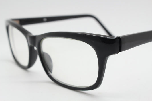 90s vintage black low profile glasses. 60s design rectangular gloss acetate optical frames. Prescription eyeglasses. RX Spectacles. BNWT NOS