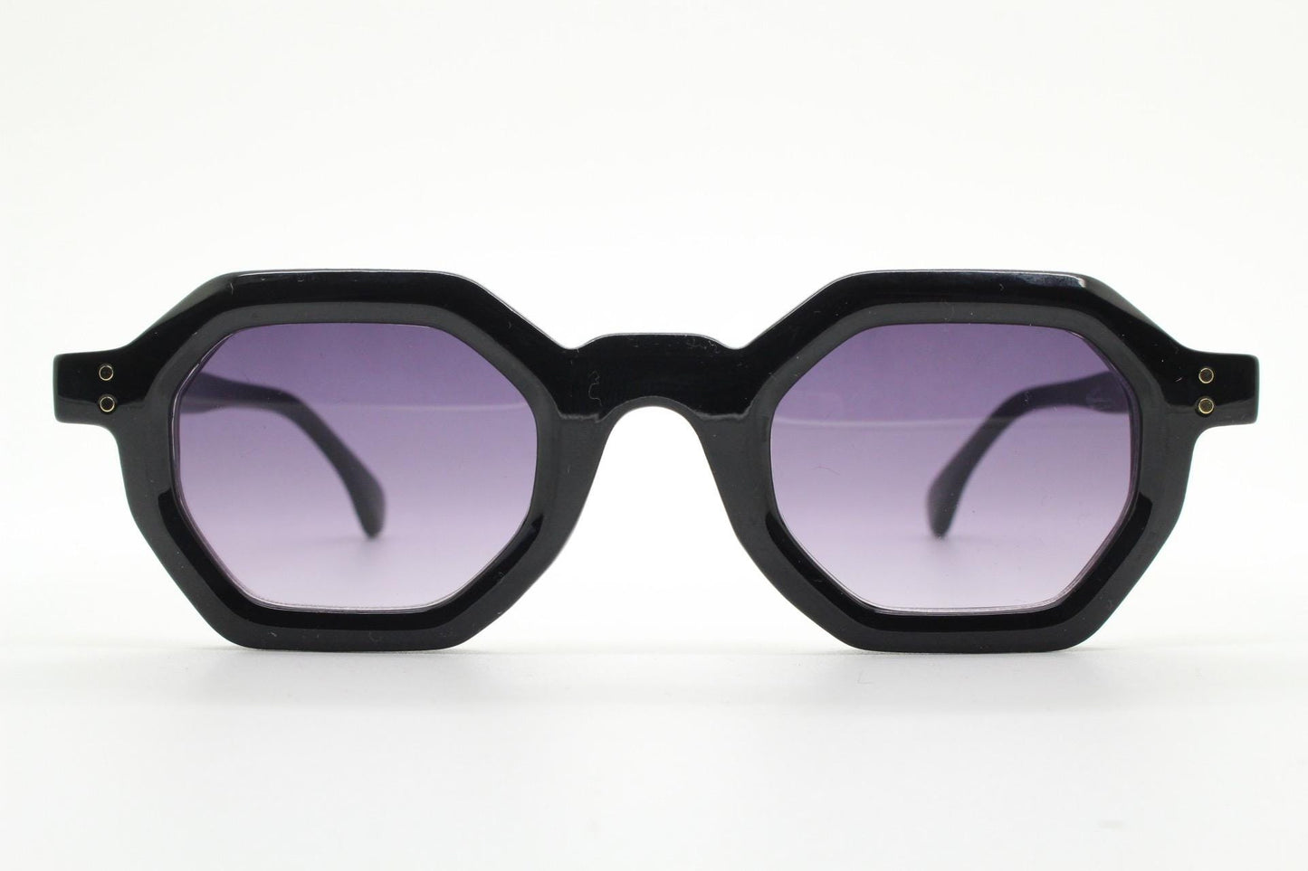 90s vintage hexagon sunglasses. 6 sided black 60s design gloss low profile frame with graduating lenses. BNWT. NOS Octagon