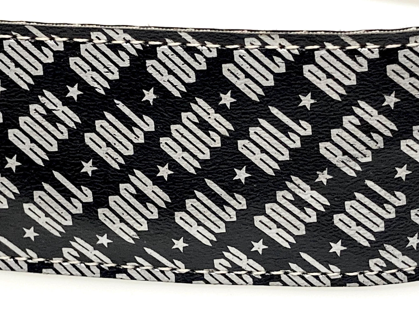 Paul Frank Y2K vintage mens big 'Rock n Roll' designer belt in black and silver. Made in the USA. 2000s NOS Mens large