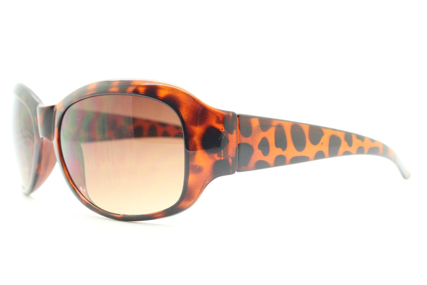Y2k vintage wrap around bug eye sunglasses. Curved tortoise gloss frame with gradient Havana brown lenses. 2000's NOS