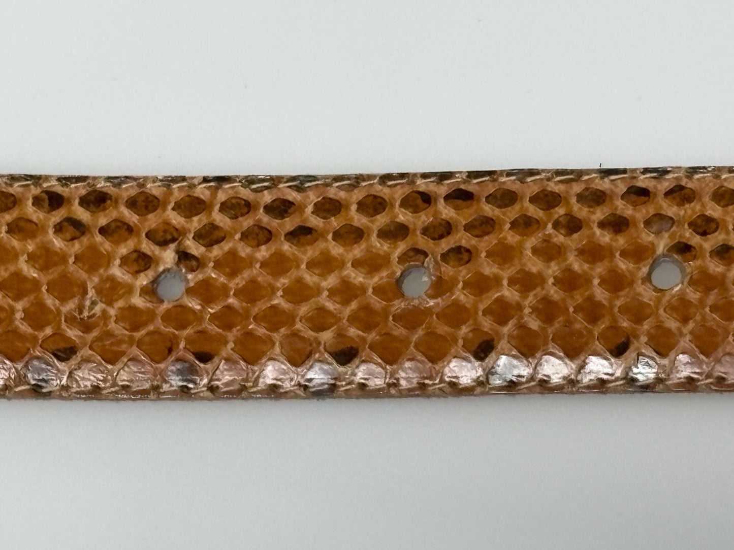 Pierre Cardin 80s vintage belt in genuine snakeskin with neat sized rectangular enamelled black and brown striped buckle. Made in Italy