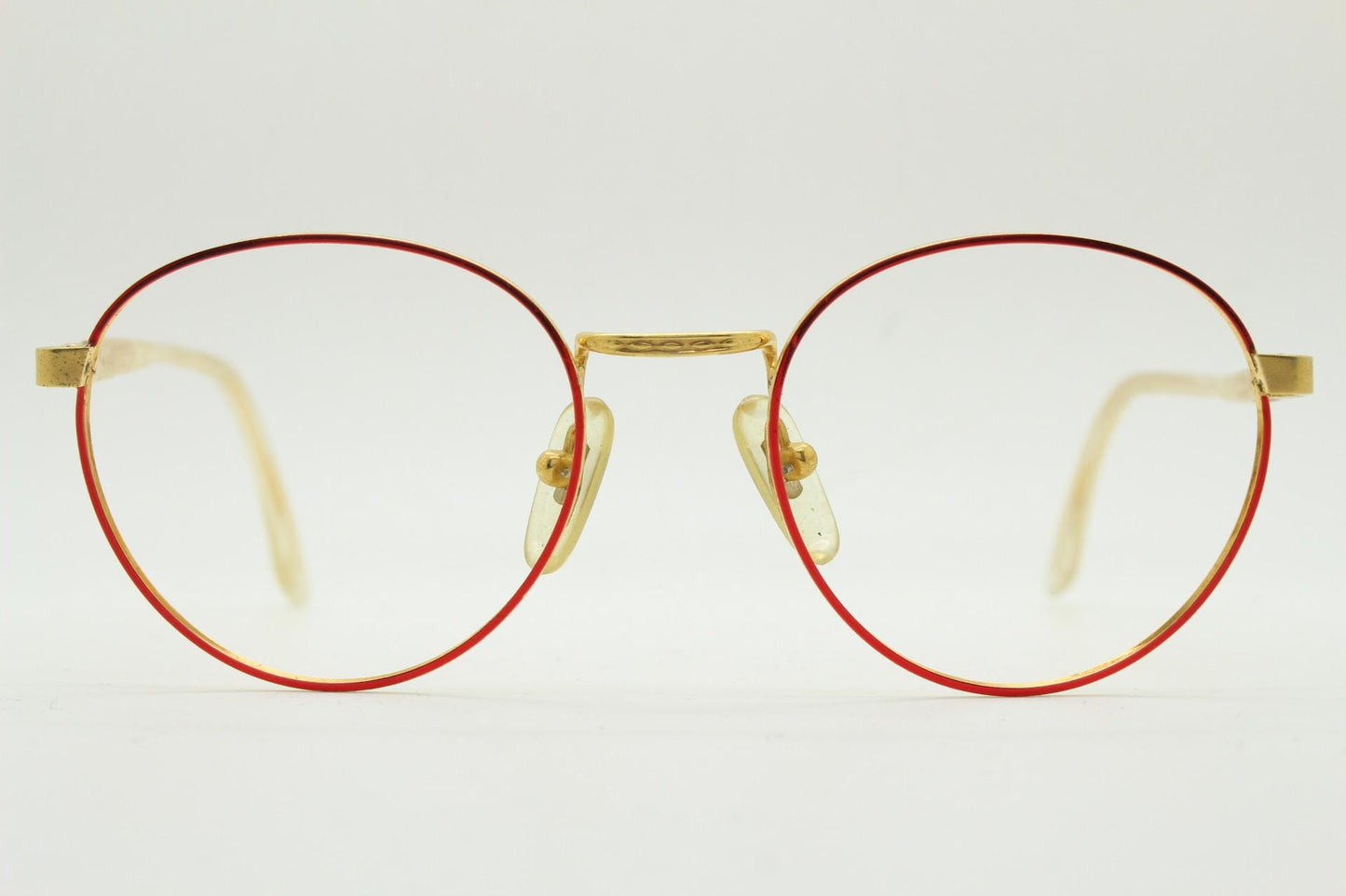 Lozza 90s vintage round panto eye glasses hand made in Italy. Bright metallic red and gold optical frames. Prescription eyeglasses. RX