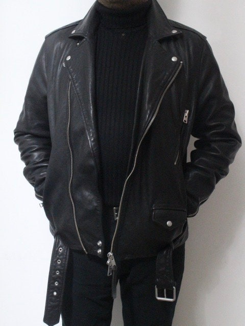 Allsaints black motorcycle jacket with. Genuine lambs leather hip length biker with fixed adjustable belt. BNWOT. Over 30% sale rrp 469 GBP