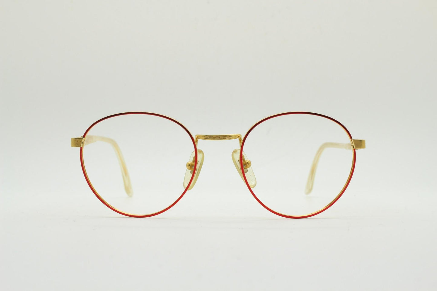 Lozza 90s vintage round panto eye glasses hand made in Italy. Bright metallic red and gold optical frames. Prescription eyeglasses. RX