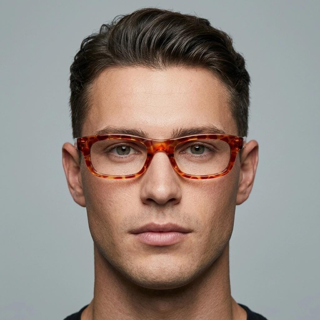 90s vintage rectangular low profile eye glasses. Transparent optical frame with vibrant amber giraffe pattern. Prescription eyeglasses. RX