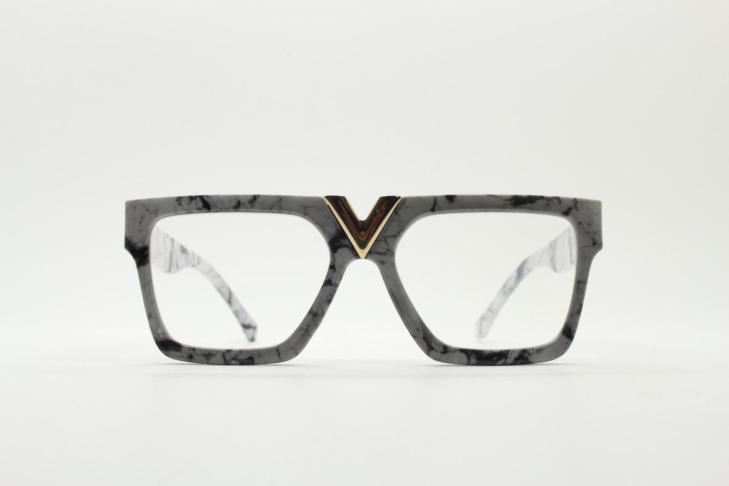 Grey marble flat top oversized eye glasses. Extreme fashion statement chunky optical frame with V bridge. Prescription. Vintage. RX  NOS