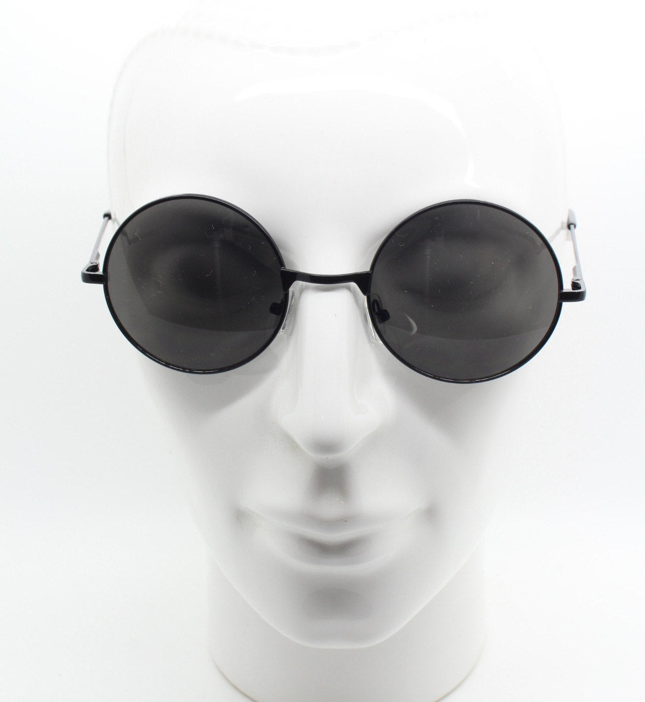 90s round vintage sunglasses. Small black metal frame with black lenses. 1920's style. John Lennon. Gojo Satoru. NOS