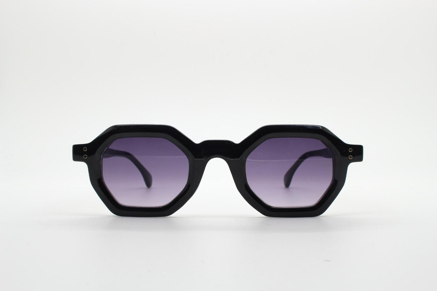 90s vintage hexagon sunglasses. 6 sided black 60s design gloss low profile frame with graduating lenses. BNWT. NOS Octagon