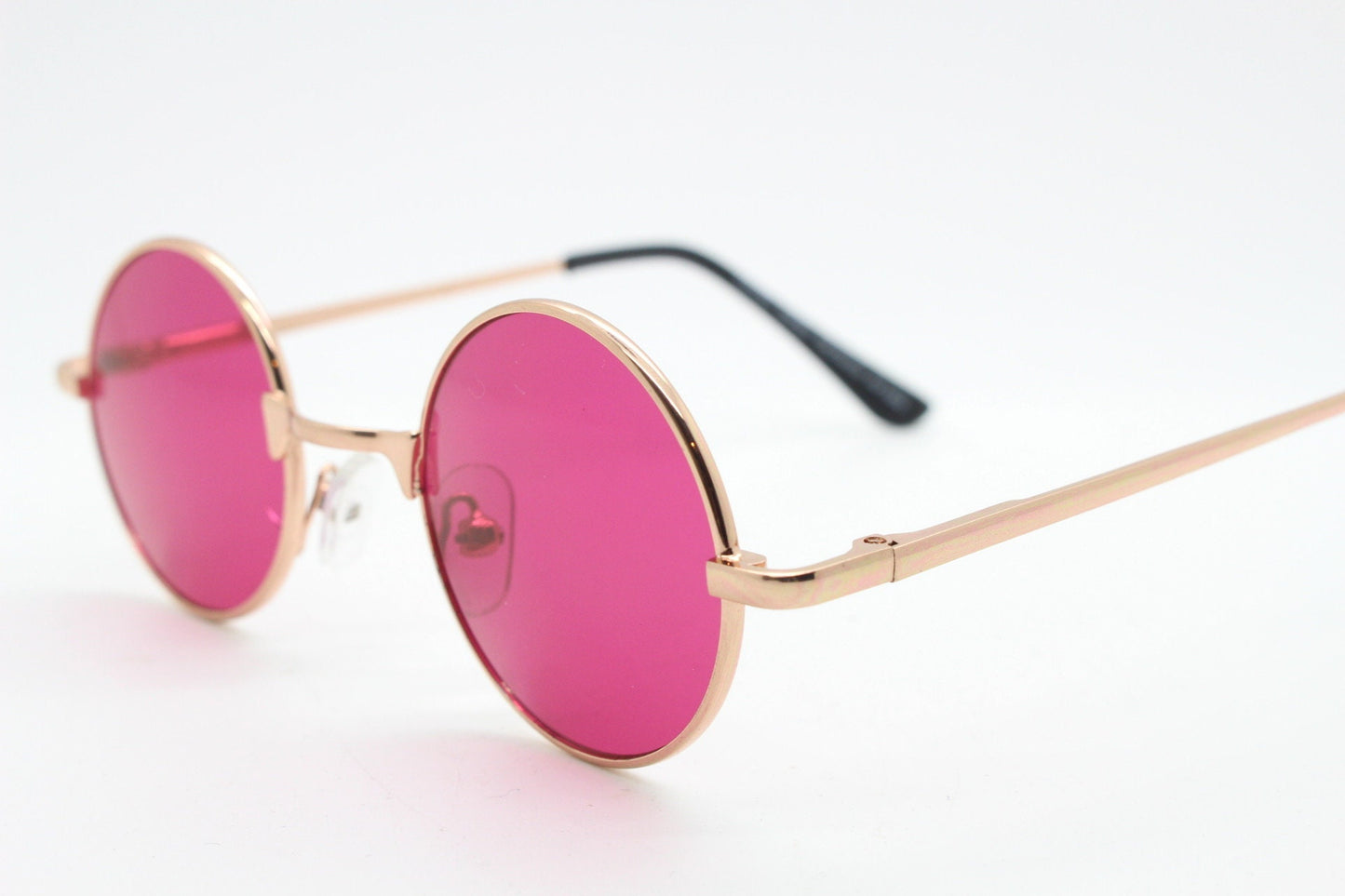 Kids 90s round vintage sunglasses. Rose gold metal frame with intense pink lenses. Childrens. John Lennon. BNWT
