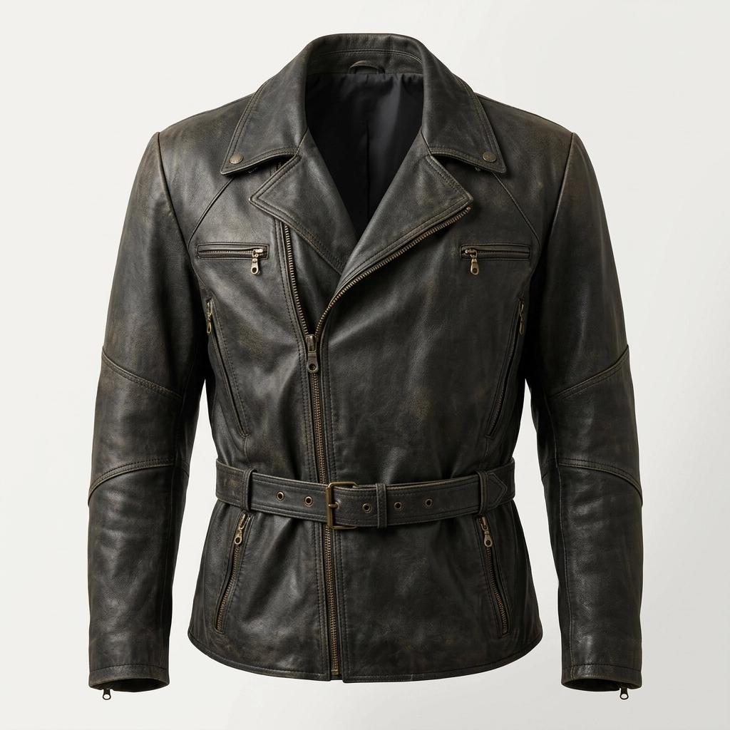 Vintage 80s motorcycle jacket. Gunmetal grey real leather biker. 40s design with back padding and vents. BNWOT