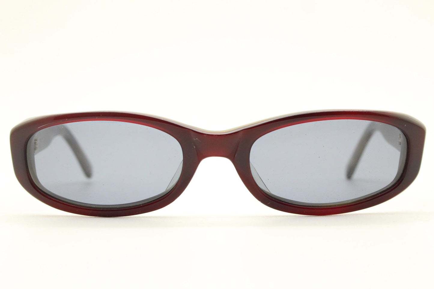 90s vintage rectangular sunglasses. Minimal low profile dark brown layered acetate frame with grey lenses. BNWT Unused NOS