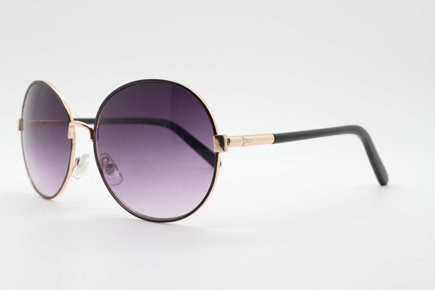 2000s vintage round metal sunglasses, Tasteful enamelled black on gold combo with gradient lenses. Unused BNWT panto. Y2K NOS