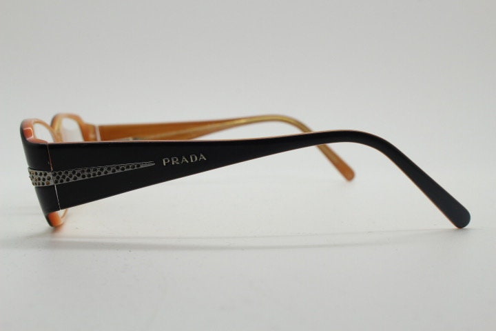 Prada Y2K vintage glasses model 4548437 made in Italy. Black acetate optical frames with diamante. Prescription eyeglasses. 2000s spectacles