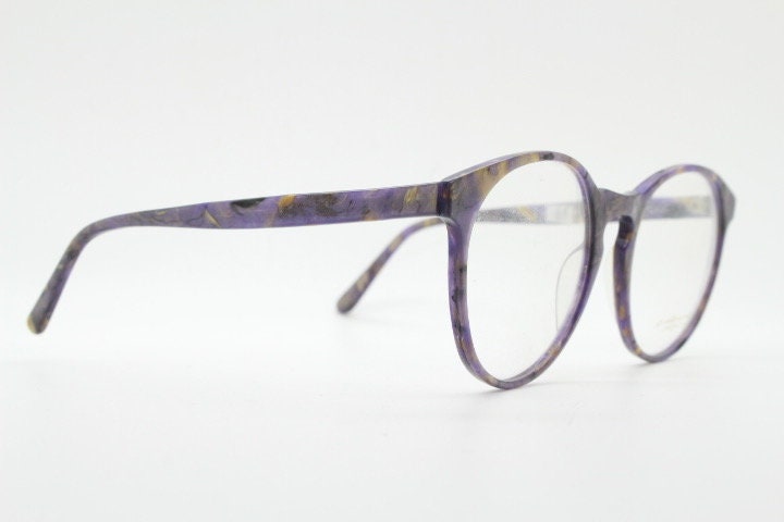 Collezione Azzurro vintage round eye glasses from Italy. Authentic 80s purple marbled acetate optical frame. Prescription RX eyeglasses