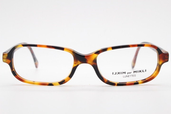 Alain Mikli par Mikli Paris rectangular eye glasses hand made in France. Amber tortoise optical frame. Womens prescription eyeglasses. NOS