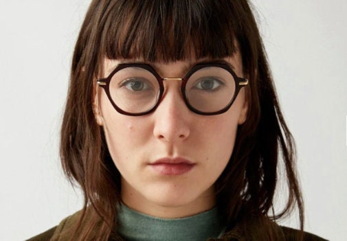 Kaleos hexagon eye glasses model Trevethyn made in Italy. Amber tortoise acetate optical frames with gold arms. Prescription eyeglasses. RX