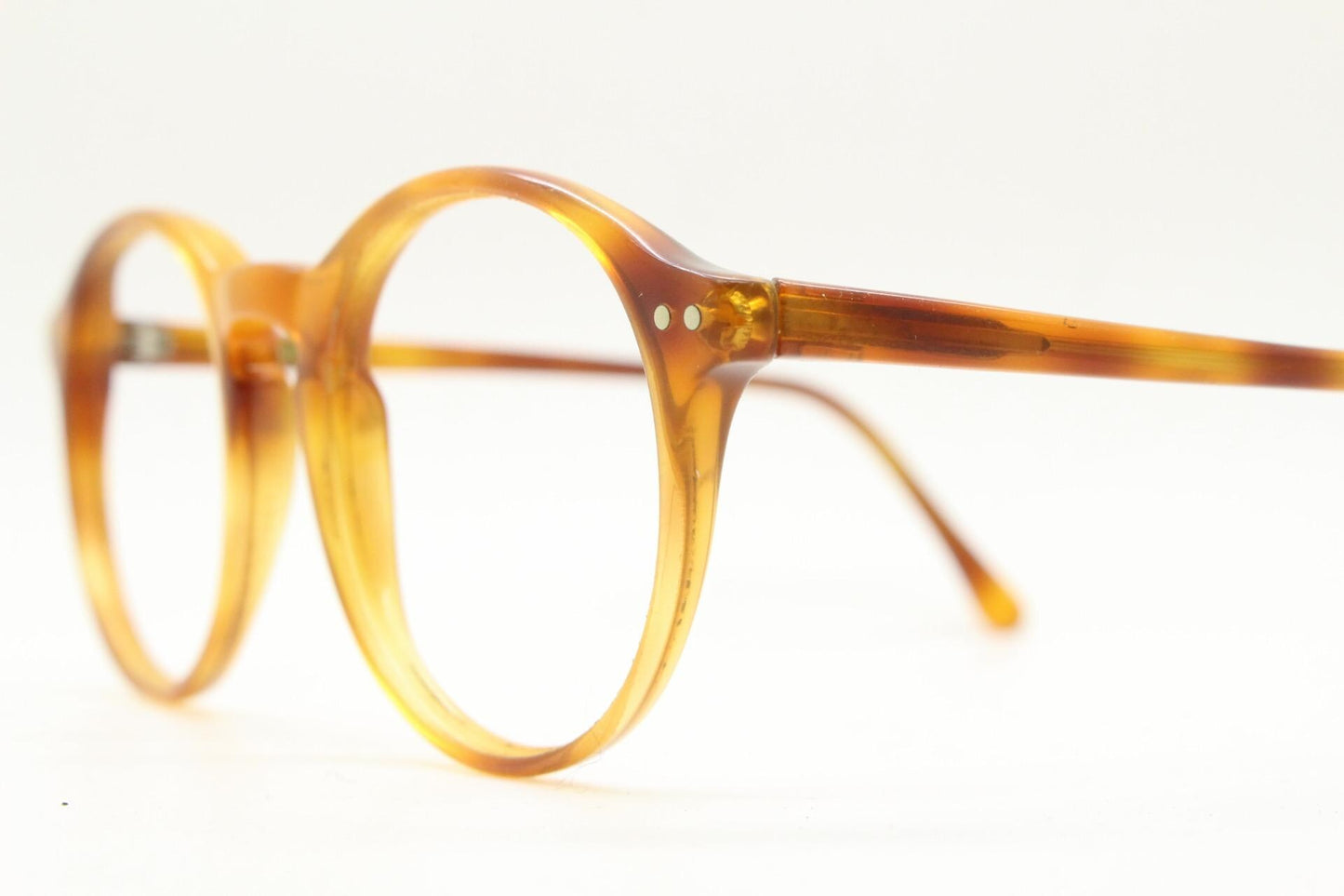 Ralph Lauren round panto 90s vintage eye glasses. 1940s design in light mottled brown acetate. Optical frame. Prescription eyeglasses. RX