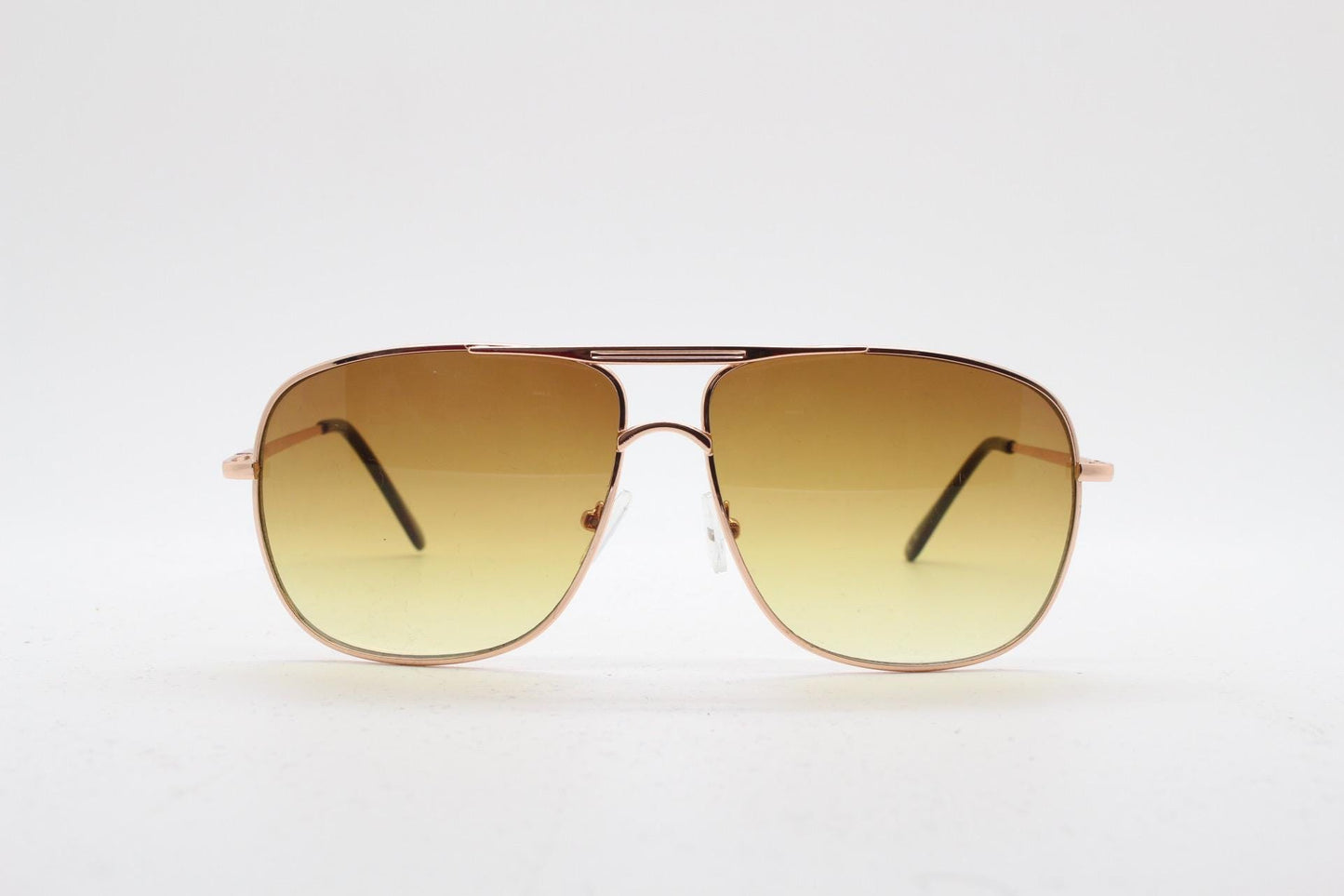 Y2K vintage square aviator sunglasses. Gold gloss metal frame 70s style aviators with sizzling brown graduating lenses. 2000s. Unused NOS