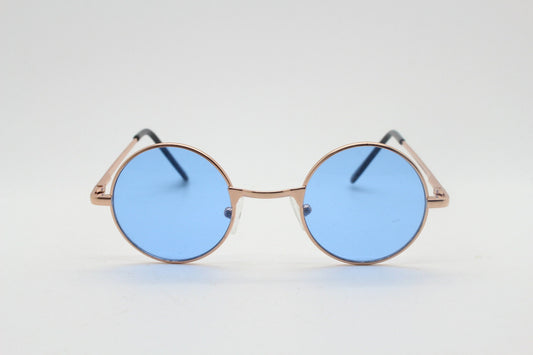 Kids 90s round vintage sunglasses. Rose gold metal frame with sky blue lenses. Childrens. John Lennon. BNWT