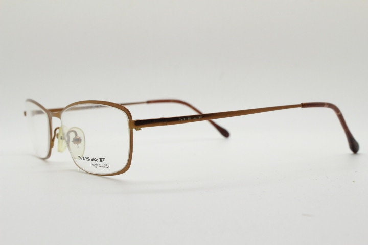 MS&F 90s vintage rectangular eye glasses. Flexible metallic brown chrome flat metal  optical frame. Prescription RX. NOS