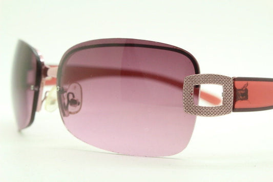 Y2K vintage rectangular purple sunglasses. Half frame 2000's wrap around with lethal mulberry curved lenses, gold trim and temple crests