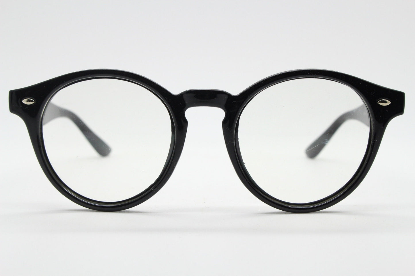 90s vintage black rounded wayfarer style glasses. Black gloss optical frames with clear lenses. Prescription eyeglasses. RX spectacles