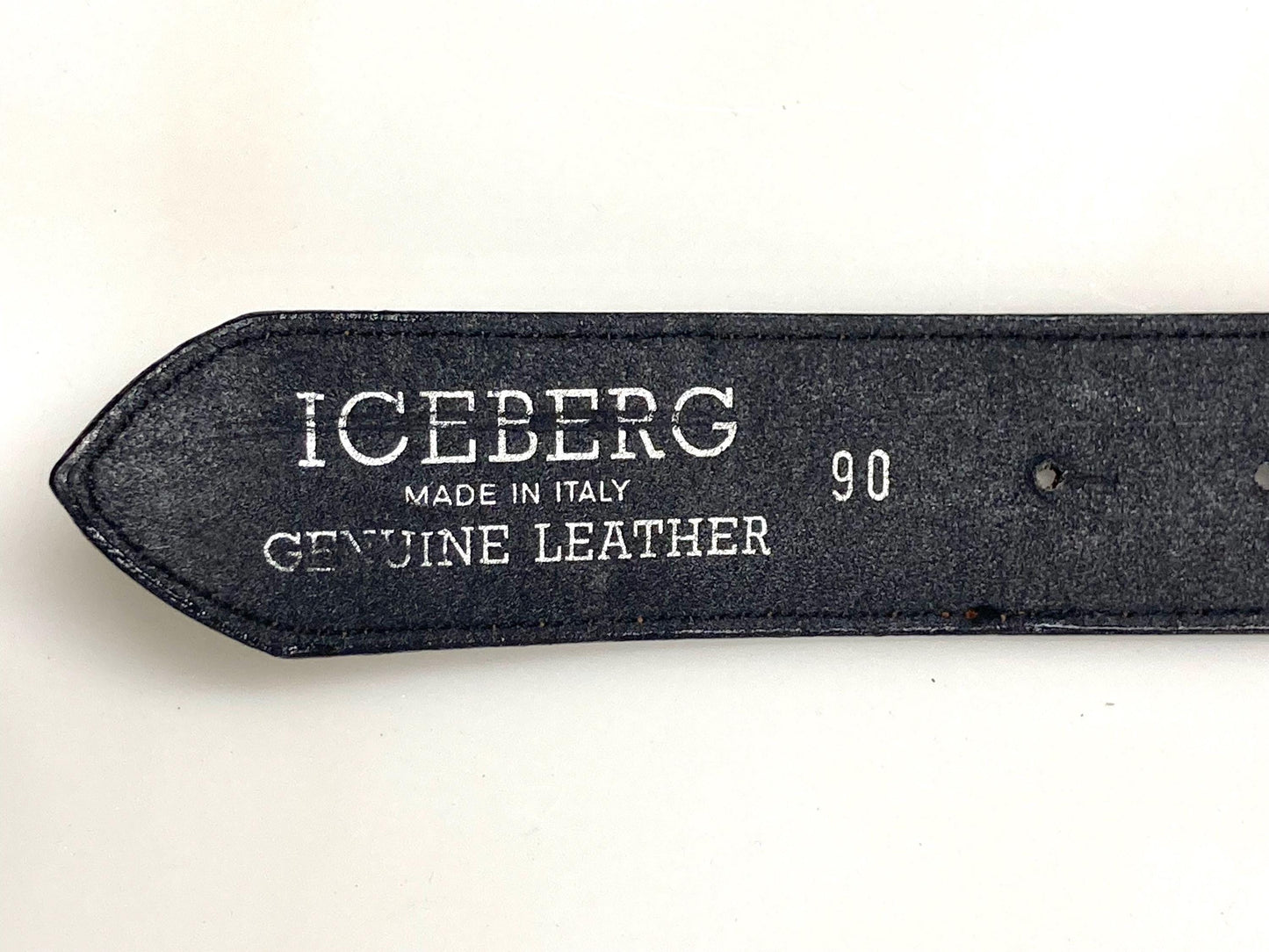 Iceberg 90s vintage black and brown genuine leather belt with big silver buckle depicting bucking bronco's. Made in Italy. BNWT. NOS