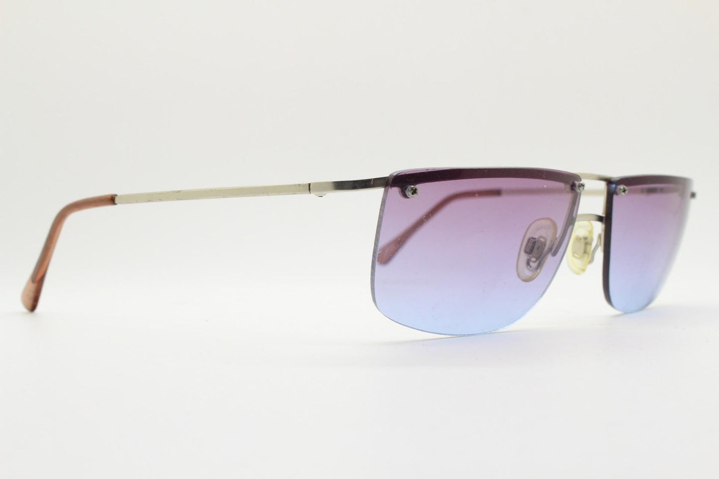 Y2K vintage purple shield sunglasses. 2000's satin finish metal half frame wraparound with sensational curving ombre lenses. 90s. 00s