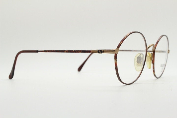 Valentino 90s vintage round panto eye glasses made in Italy. Brushed bronze optical frames with metallic matt tortoise. Prescription RX