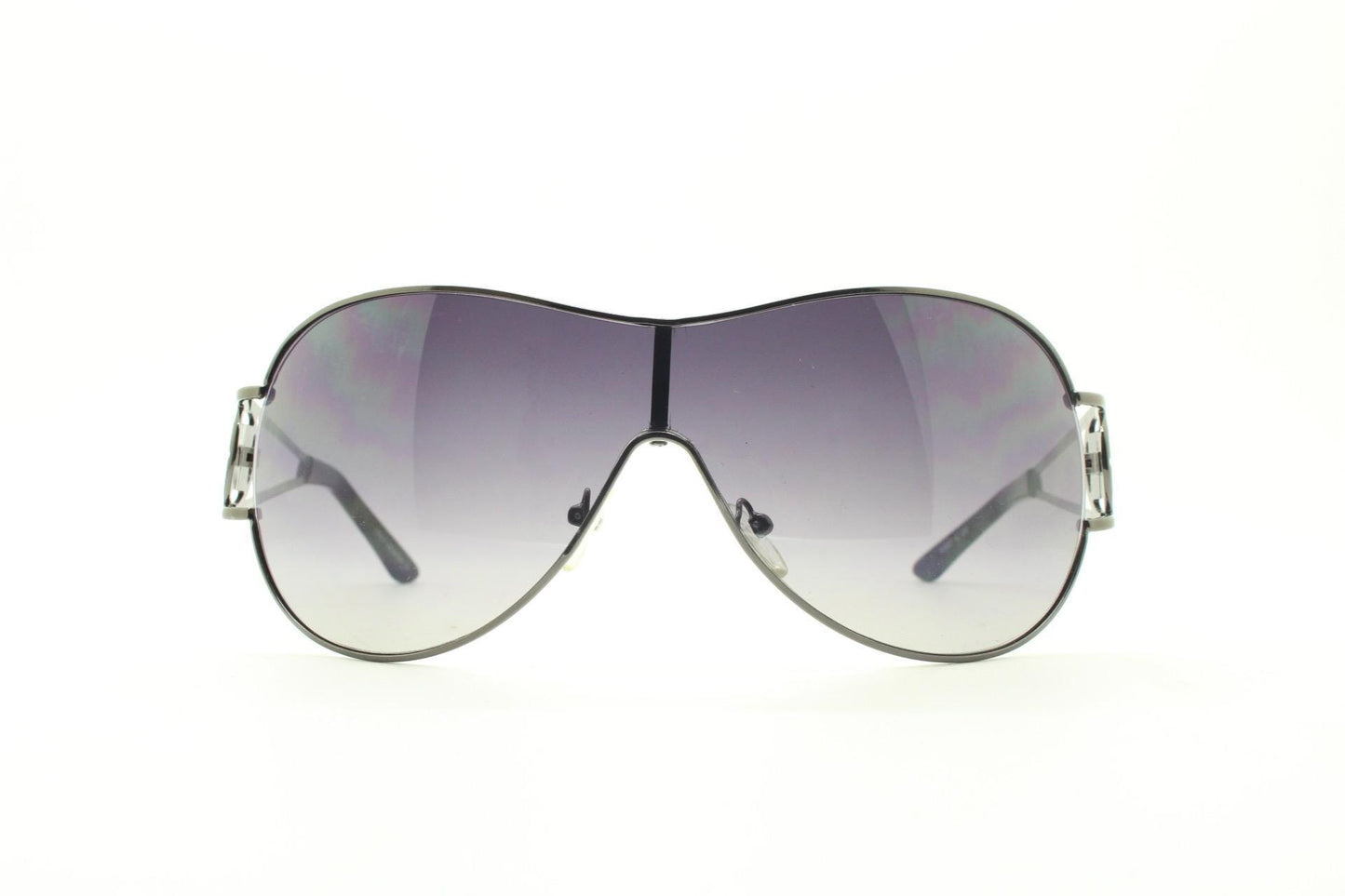 Y2K vintage futuristic visor sunglasses. 2000's black wraparound mono lens mini mask shield design with target temple crest. 00's NOS