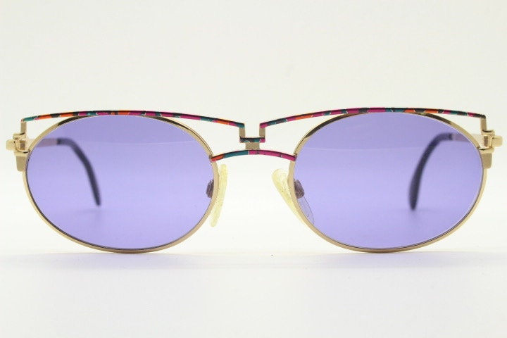 Cazal 90s vintage sunglasses made in Germany. Dynamic multi colour enamelled frame with custom ordered unique purple lenses