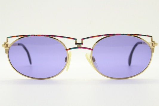 Cazal 90s vintage sunglasses made in Germany. Dynamic multi colour enamelled frame with custom ordered unique purple lenses