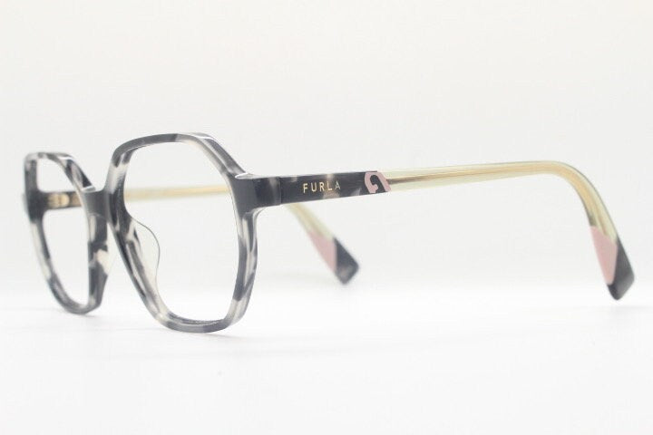 Furla hexagon eye glasses. Grey \ clear marbled acetate optical frame with transparent arms. Vintage prescription RX spectacles. RRP 135 GBP