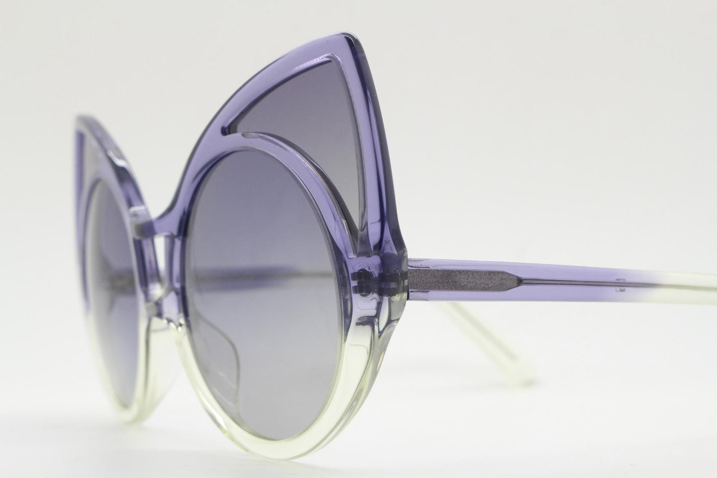 Linda Farrow huge cat eye sunglasses. Purple version of the true original that caused a million copies. Khaleda + Fahad Projects Vintage NOS