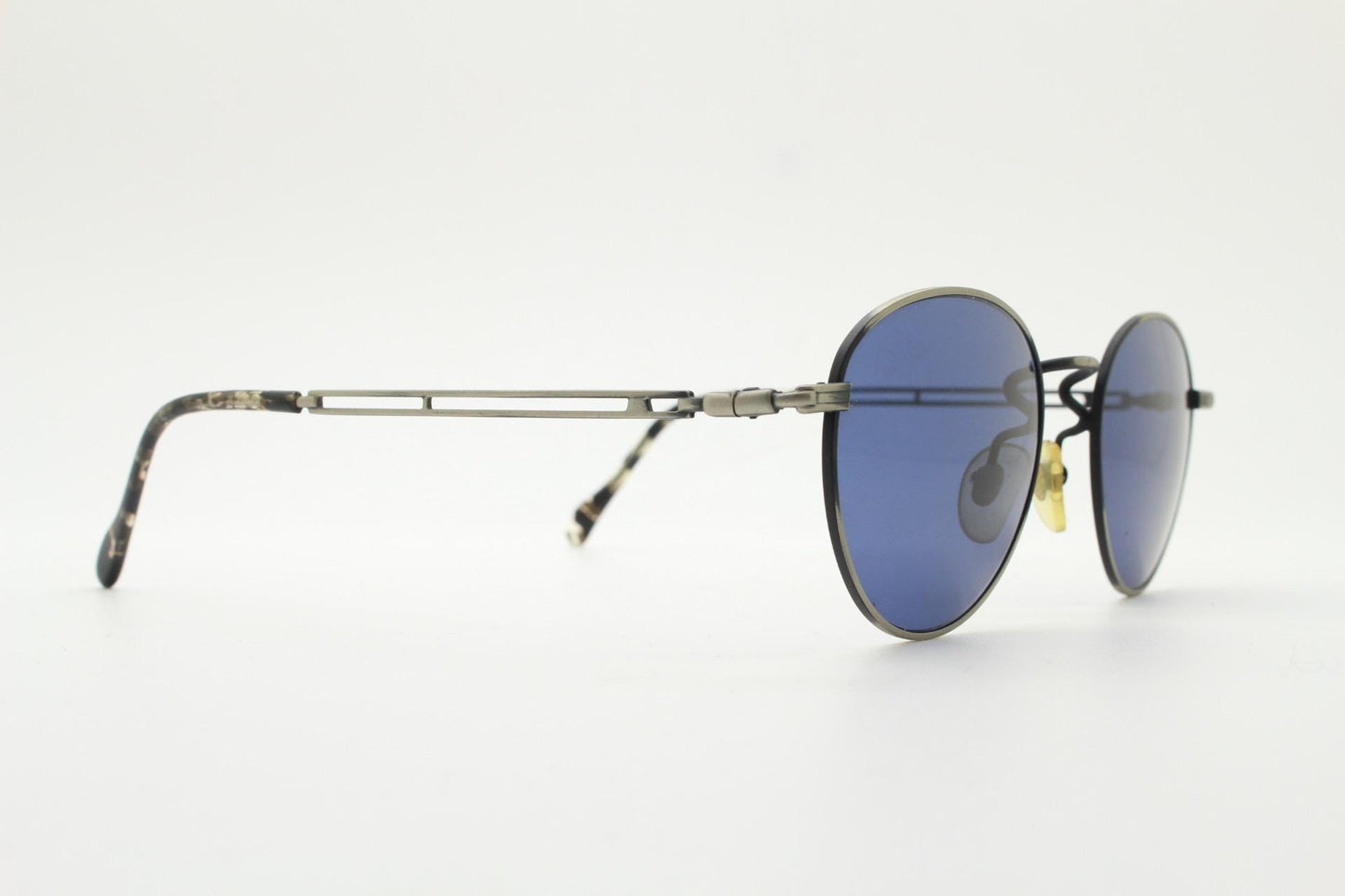 90s vintage metal oval sunglasses. Minimal brushed bronze finish brown frame with grey lenses and detailed arms. Steampunk. Panto. NOS