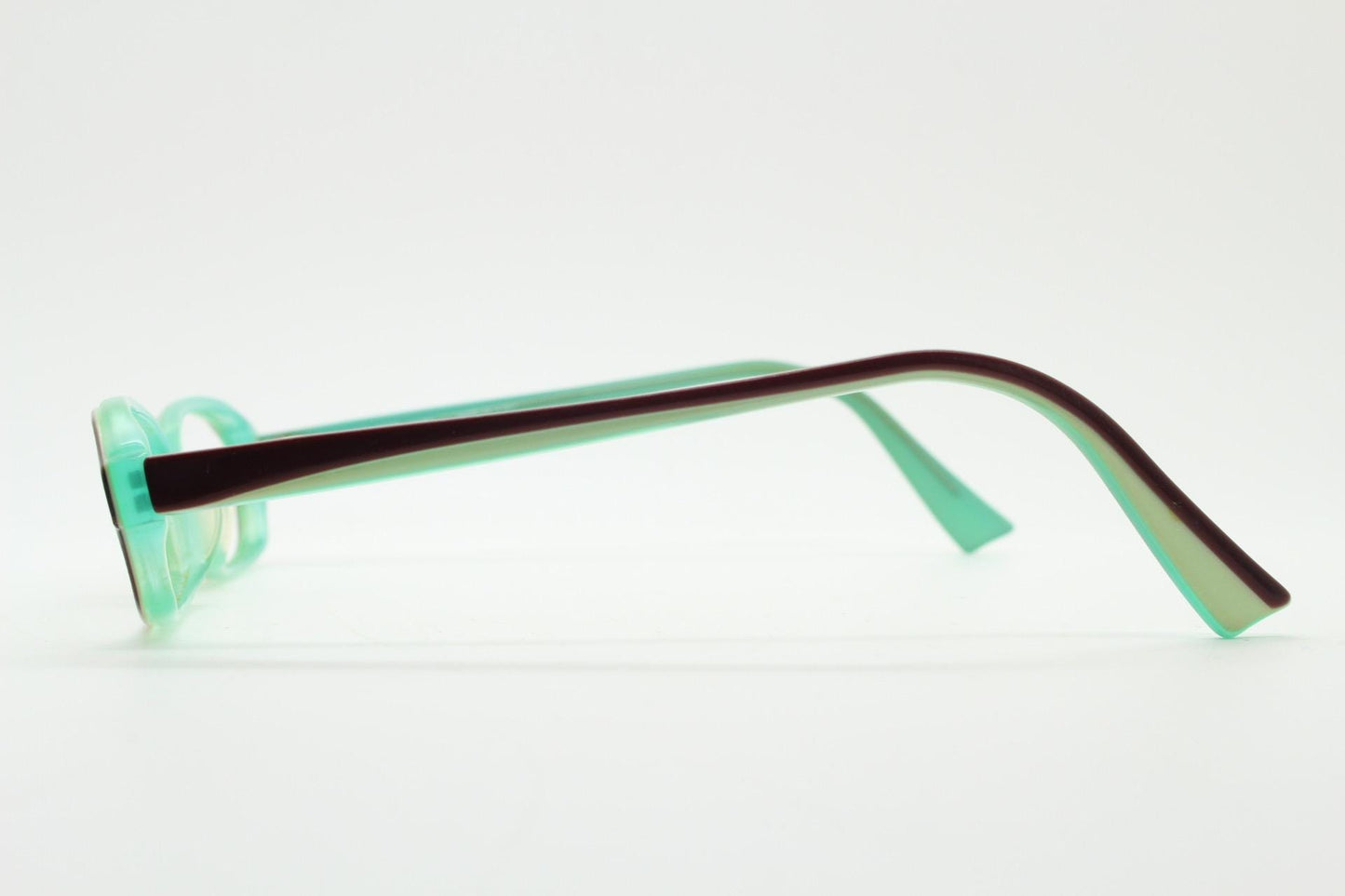 Francois Pinton Paris rectangular cat eye glasses made in Italy. Womens vibrant green acetate optical frames with brown front. Vintage