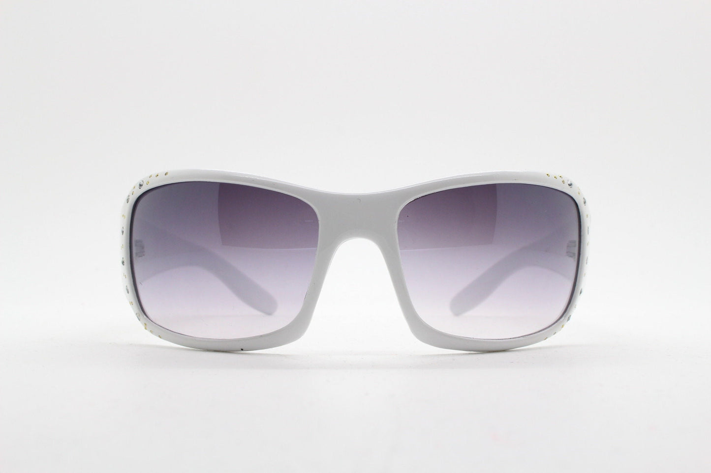 Y2K vintage white shield sunglasses with diamante. Definitive 2000s lethal bling wrap around mini mask with curved lenses. Unused NOS visor