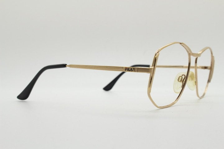 Fila 80s vintage hexagon eye glasses. Angular 6 sided metal optical frame. Mens prescription eyeglasses. RX spectacles. NOS