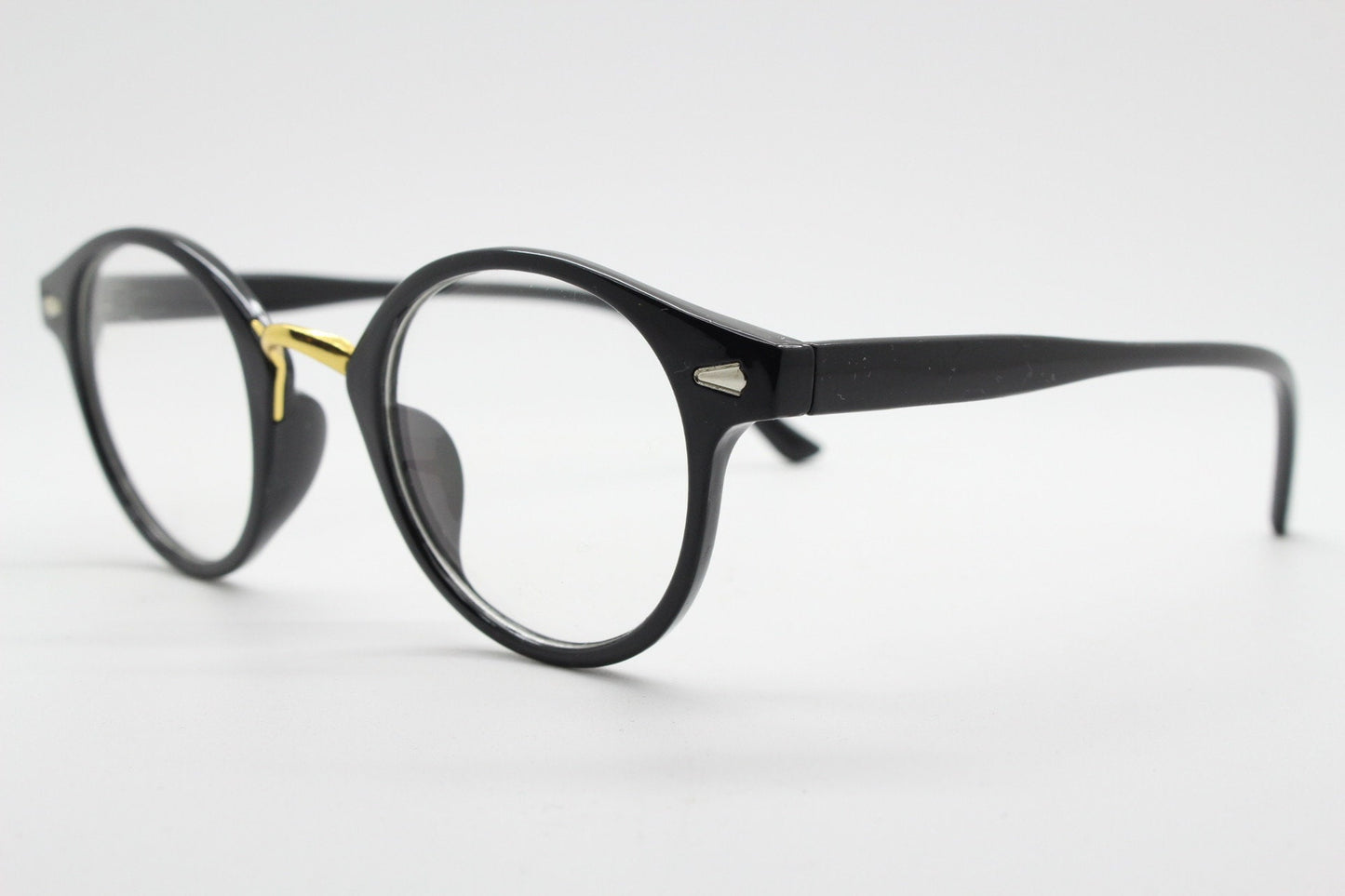90s vintage slender frame glasses. Black with gold bridge optical frames. 40s, 50s style prescription eyeglasses. Clear lens eyeglasses. RX